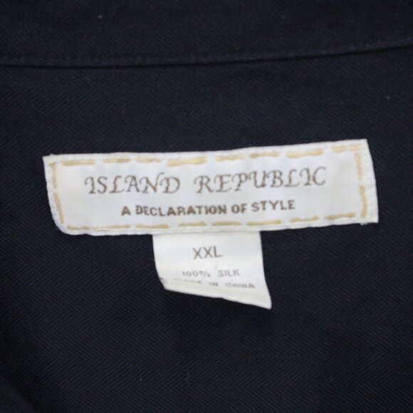 Vintage Island Republic Silk Shirt 2XL Mens Beige All In Poker Graphic Art Rare - Picture 6 of 10